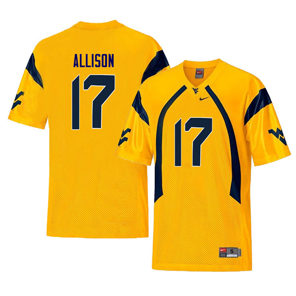 Men #17 Jack Allison West Virginia Mountaineers Throwback College Football Jerseys Sale-Yellow - Click Image to Close
